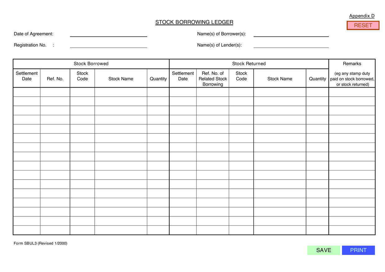 How to fill out Form SBUL3: page one of the Stock Borrowing Ledger form from the Companies Registry